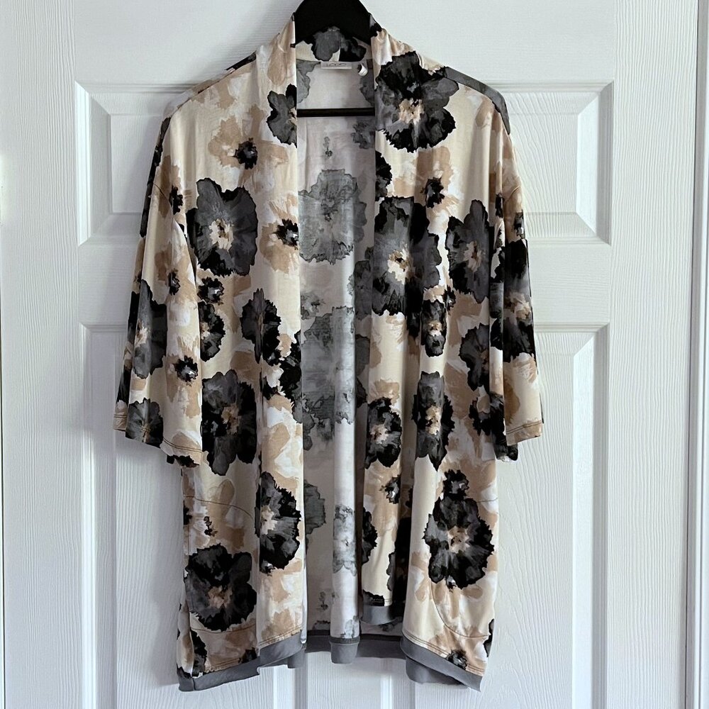 Logo Lori Goldstein floral ultra soft stretch open front duster kimono size M/L